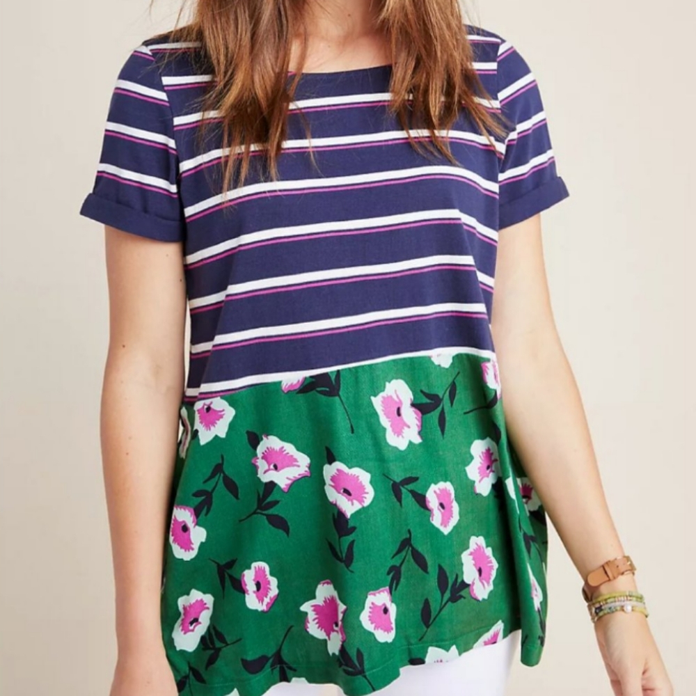 Anthropologie striped and floral print XS short sleeve top